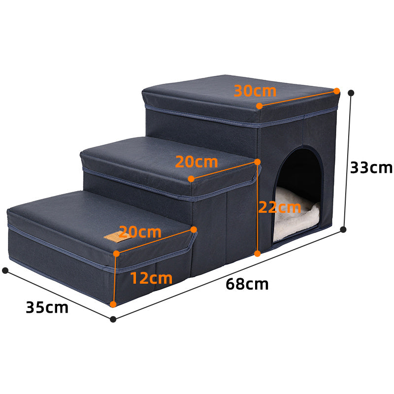 Foldable Dog Stairs With Storage - 3-Level Small To Medium Dog Breed Ramp, Oxford Fabric, Suitable For High Beds And Sofas, Pet Ladder, Dog Stairs