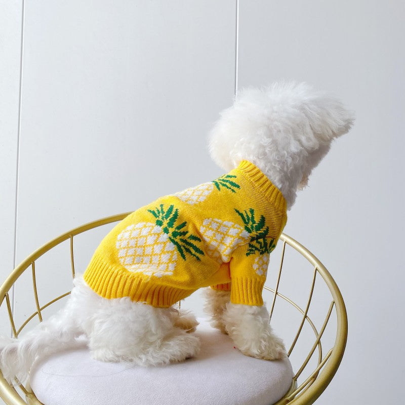 Cute Pineapple Print Jarre Aero Bull Autumn And Winter Christmas Pet Clothes