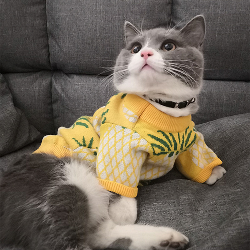 Cute Pineapple Print Jarre Aero Bull Autumn And Winter Christmas Pet Clothes